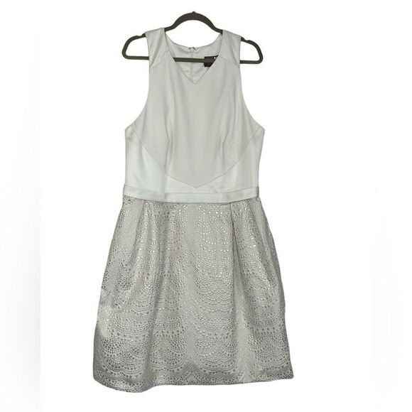 Theia Ivory and Gold Brocade Sleeveless Fit and Flare Cocktail Dress |14 - Picture 6 of 13